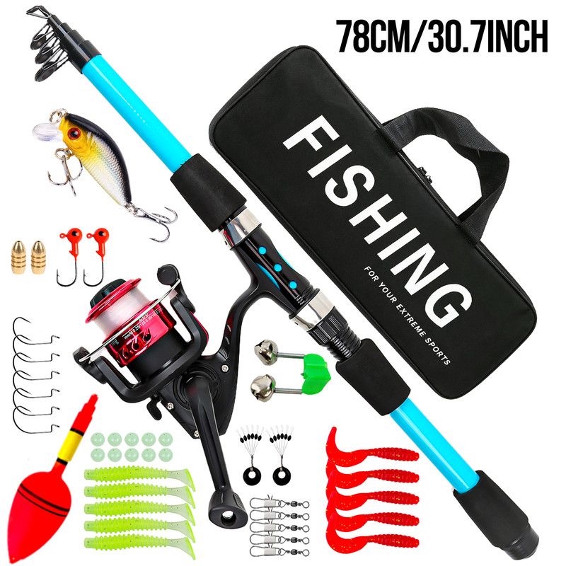Luya rod 70.86in telescopic fishing rod without spinning wheel fishing set,red