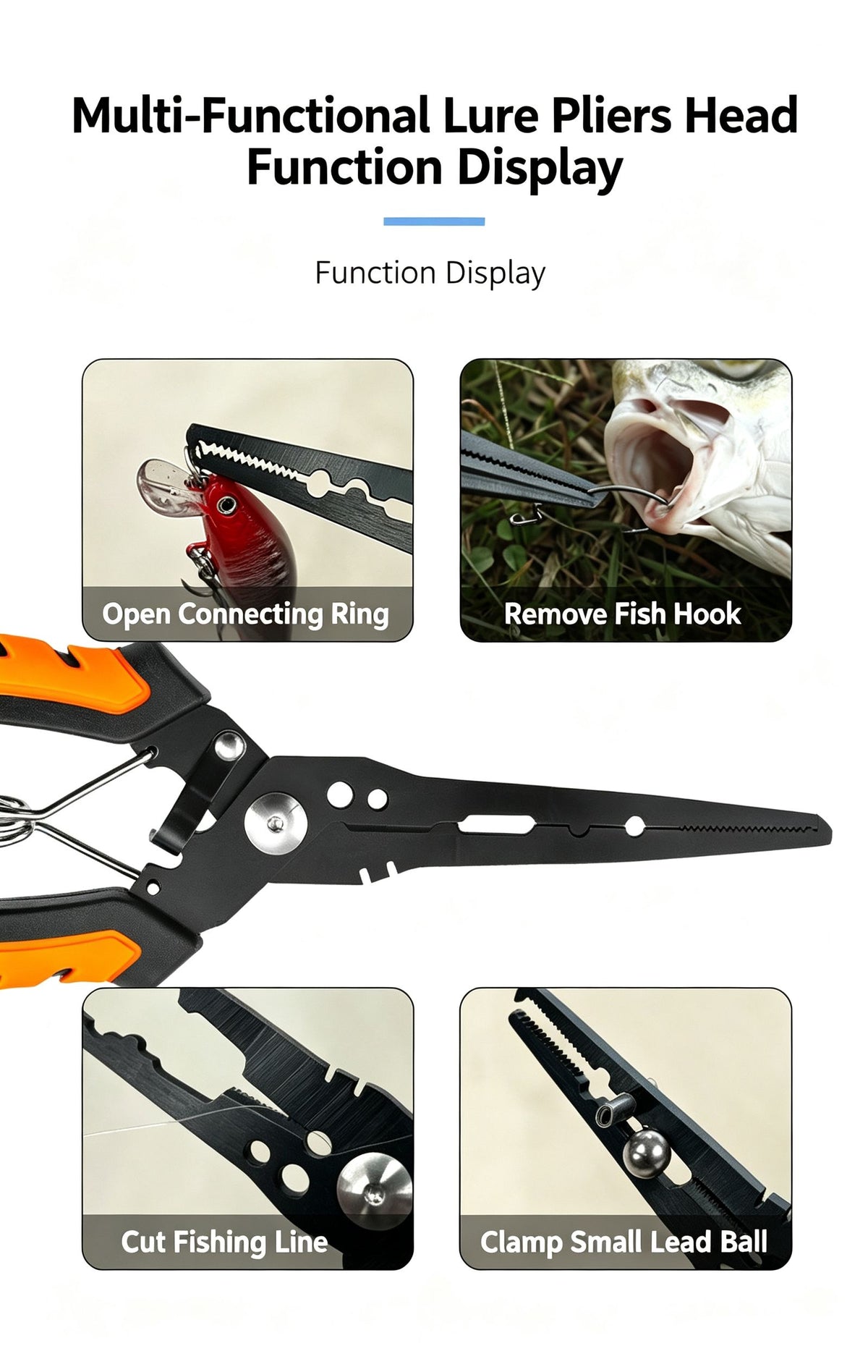 Outdoor Fishing Multifunctional Stainless Steel Long-Mouth Lure Clamp,blue