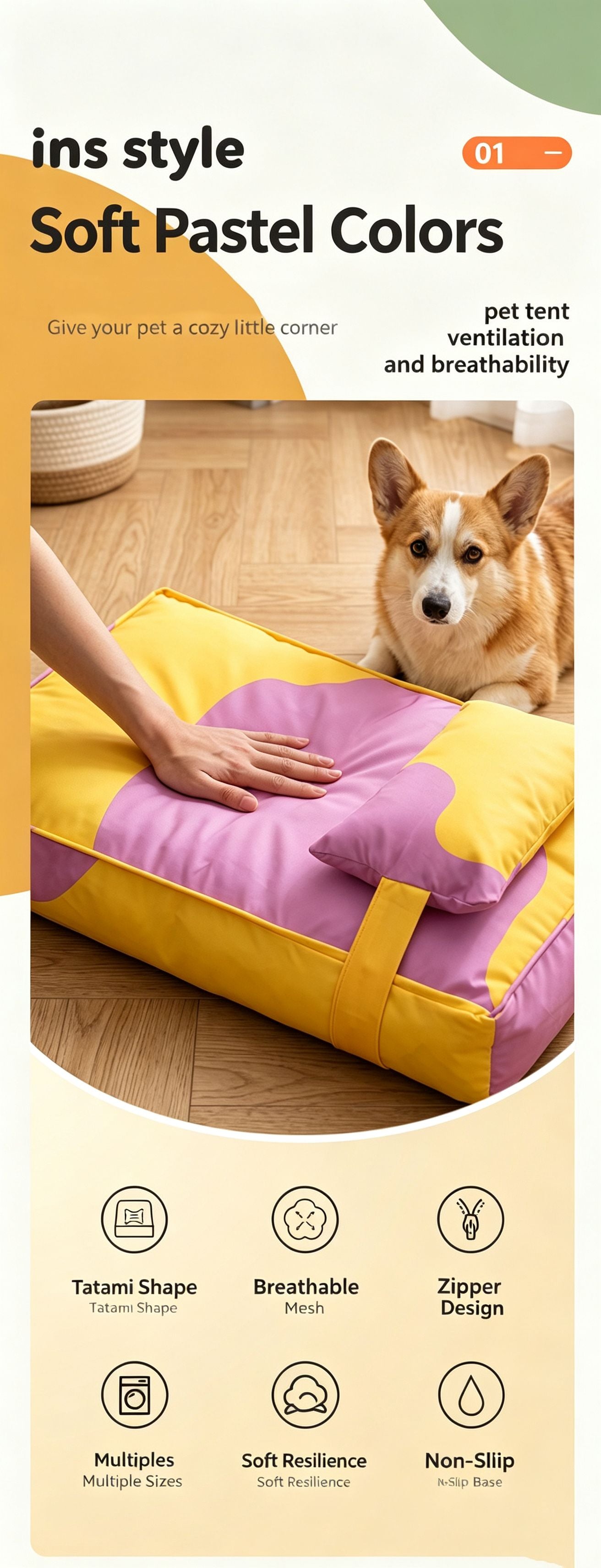 Three piece set of four season warm pet tatami pillows,Large Pink Blue