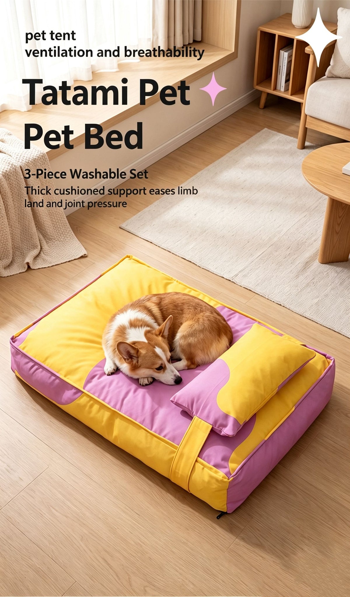 Three piece set of four season warm pet tatami pillows,Extra Large Pink Blue