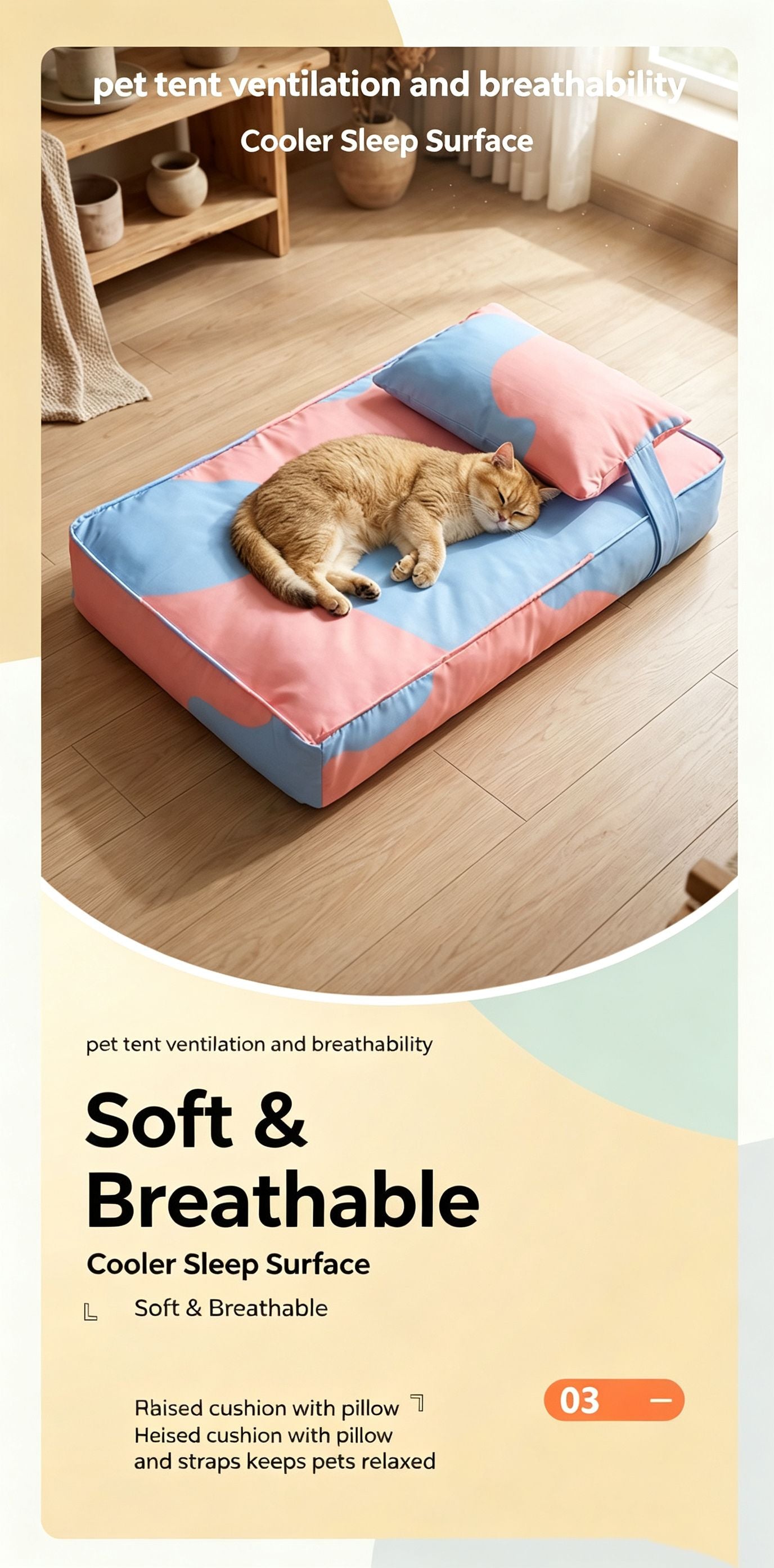 Three piece set of four season warm pet tatami pillows,Extra Large Pink Blue