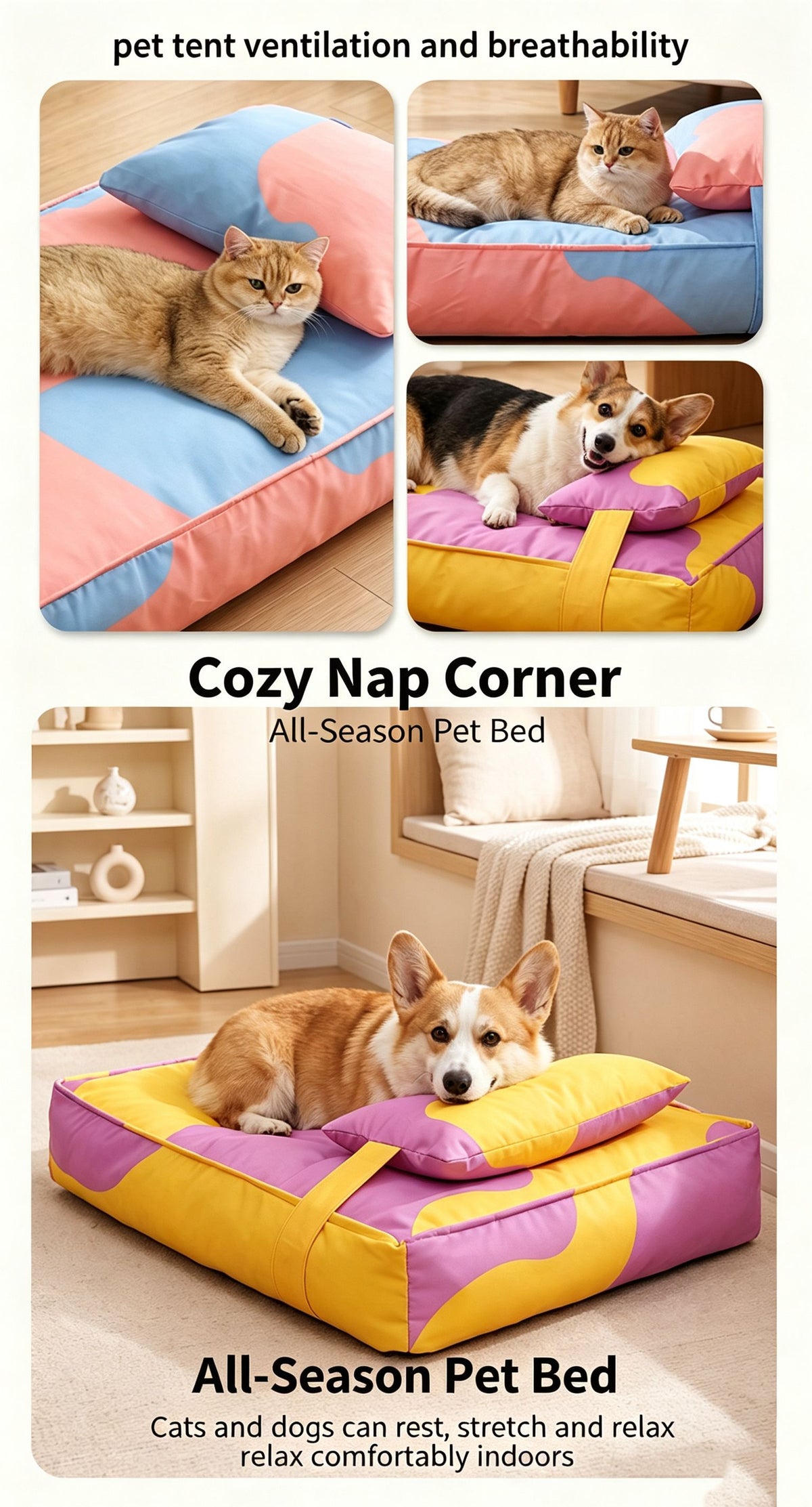 Three piece set of four season warm pet tatami pillows,Extra Large Pink Blue