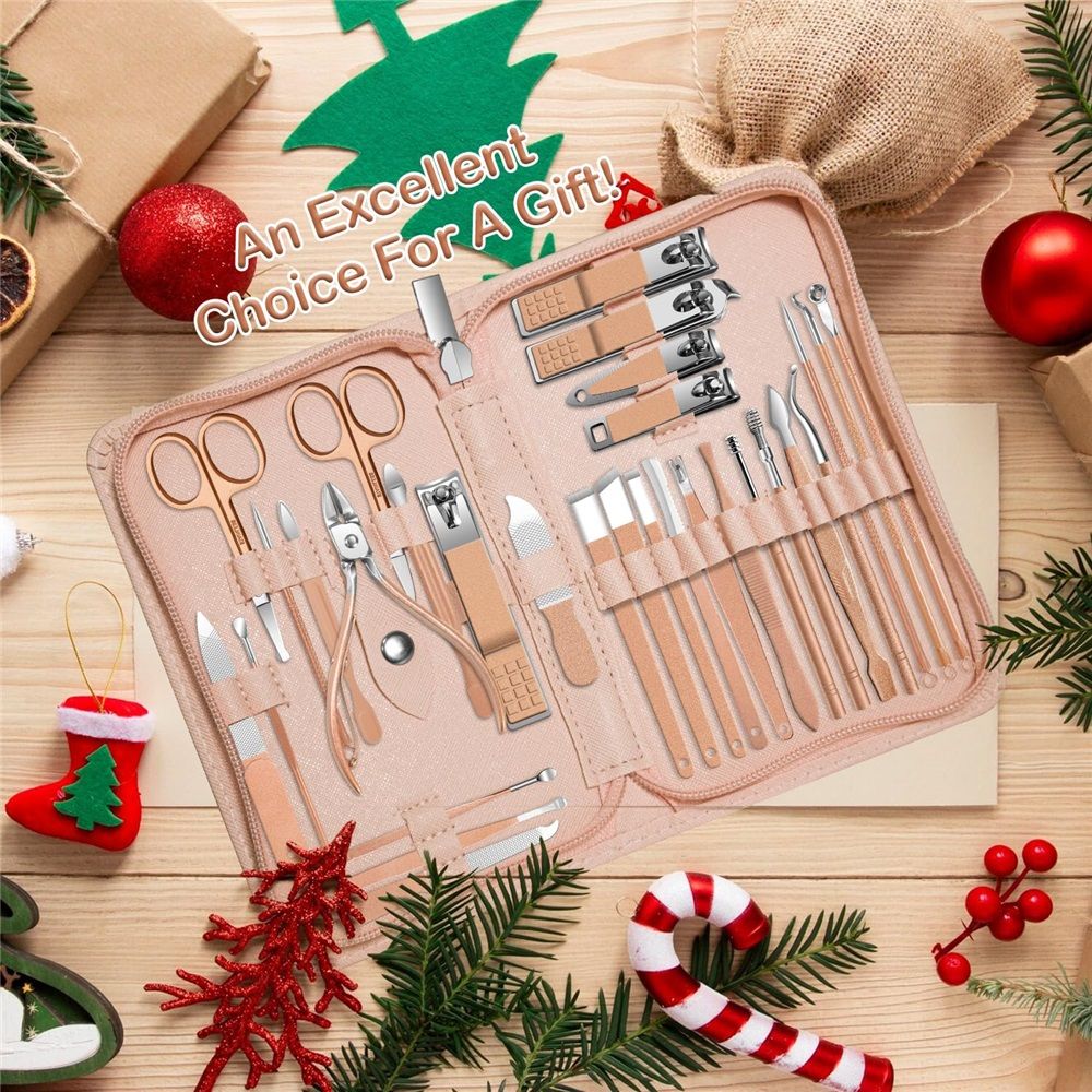 30-Piece Professional Manicure Set，Features Stainless Steel Tools, Carbon Steel Clippers & Travel Case for Women's Home and Travel Grooming，Luxury Nail Care Gift for Her(rose gold)