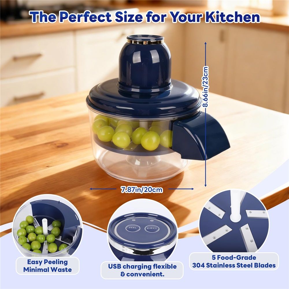 Automatic Grape Peeler Machine, Electric Garlic & Cherry Tomato Peeler Skin Remover Tool for Small Fruits, Effortless Peeling for Home Kitchen (Blue-1PC)