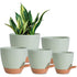 Plant Pots Indoor Set of 5 Self Watering Planters for Indoor Plants with Drainage Hole, Plastic Flower Pots for Succulents (Green)