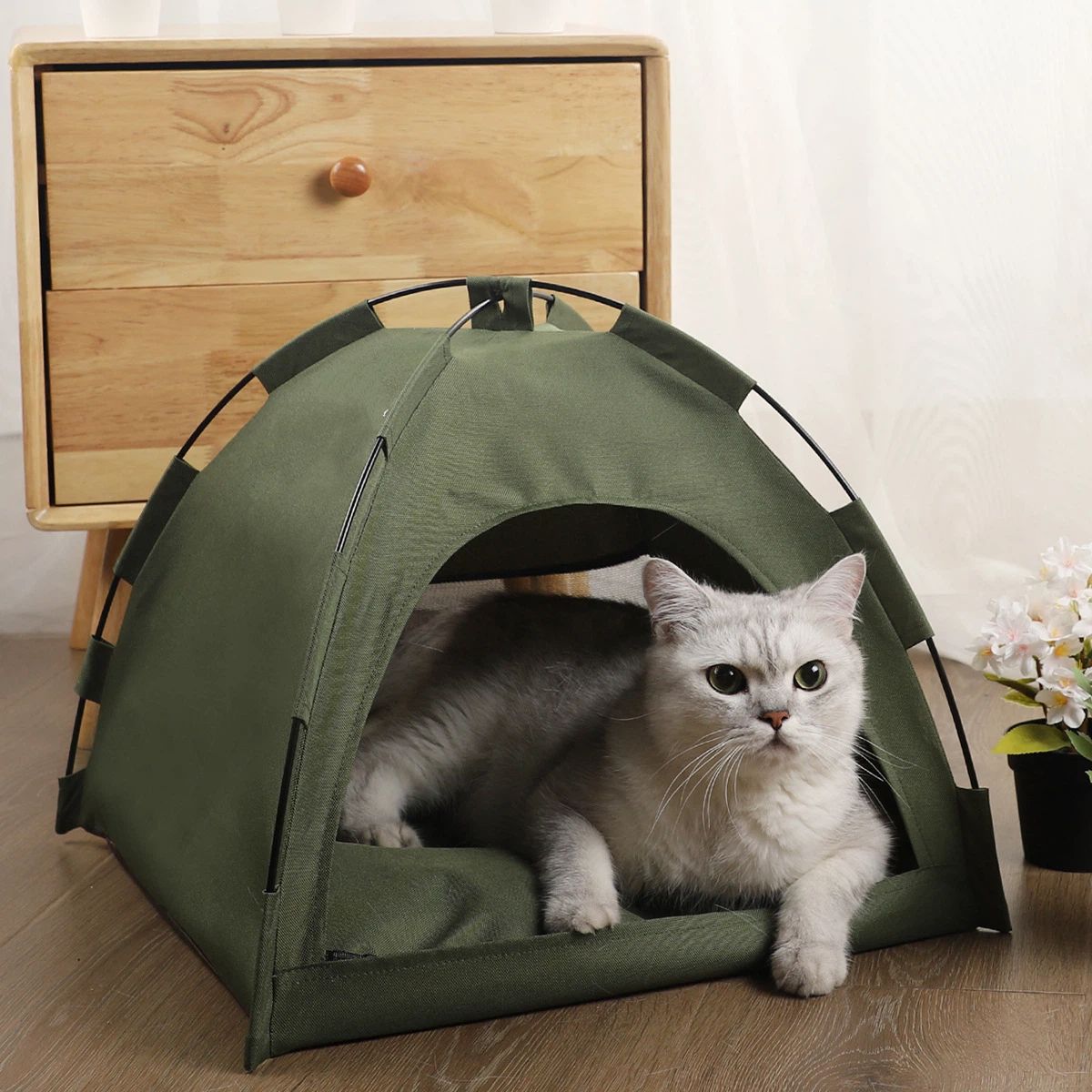 Cat Tent Outdoor/Indoor, Cat and Dog Waterproof Tent House, Outdoor Dog Bed Washable, Indoor/Outdoor Cave Nest Bed Small Dog Tent for Cat, Bunny and Small Animal (Military Green 40 * 40CM)
