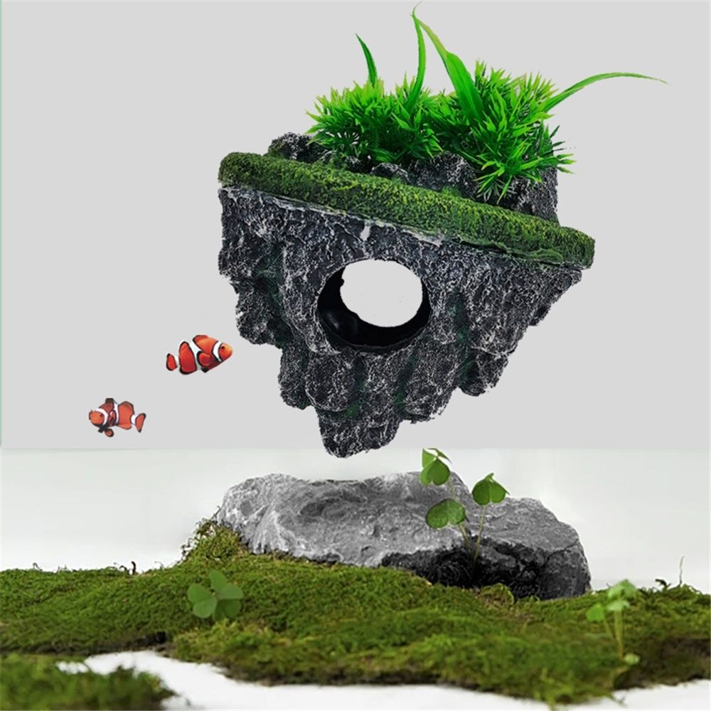 Aquarium Floating Island Decorations,Fish Tank Decorations, Interactive Fish Tank Toy for Betta Fish, Guppies, Goldfish, Shrimps, and Hermit Crabs（small）
