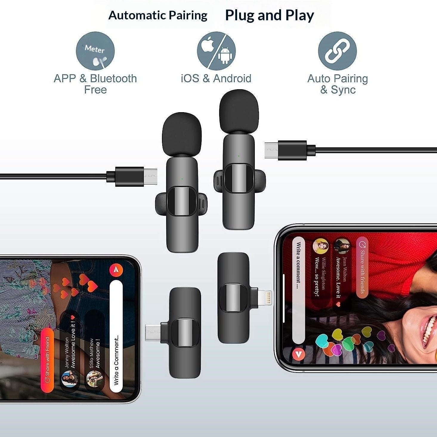 (Latest Model) - Professional Wireless Microphone for iPhone, iPad, Android, Lavalier Microphone for Video Recording - iPhone Mic Crystal Clear Recording with USB-C for Content Creators