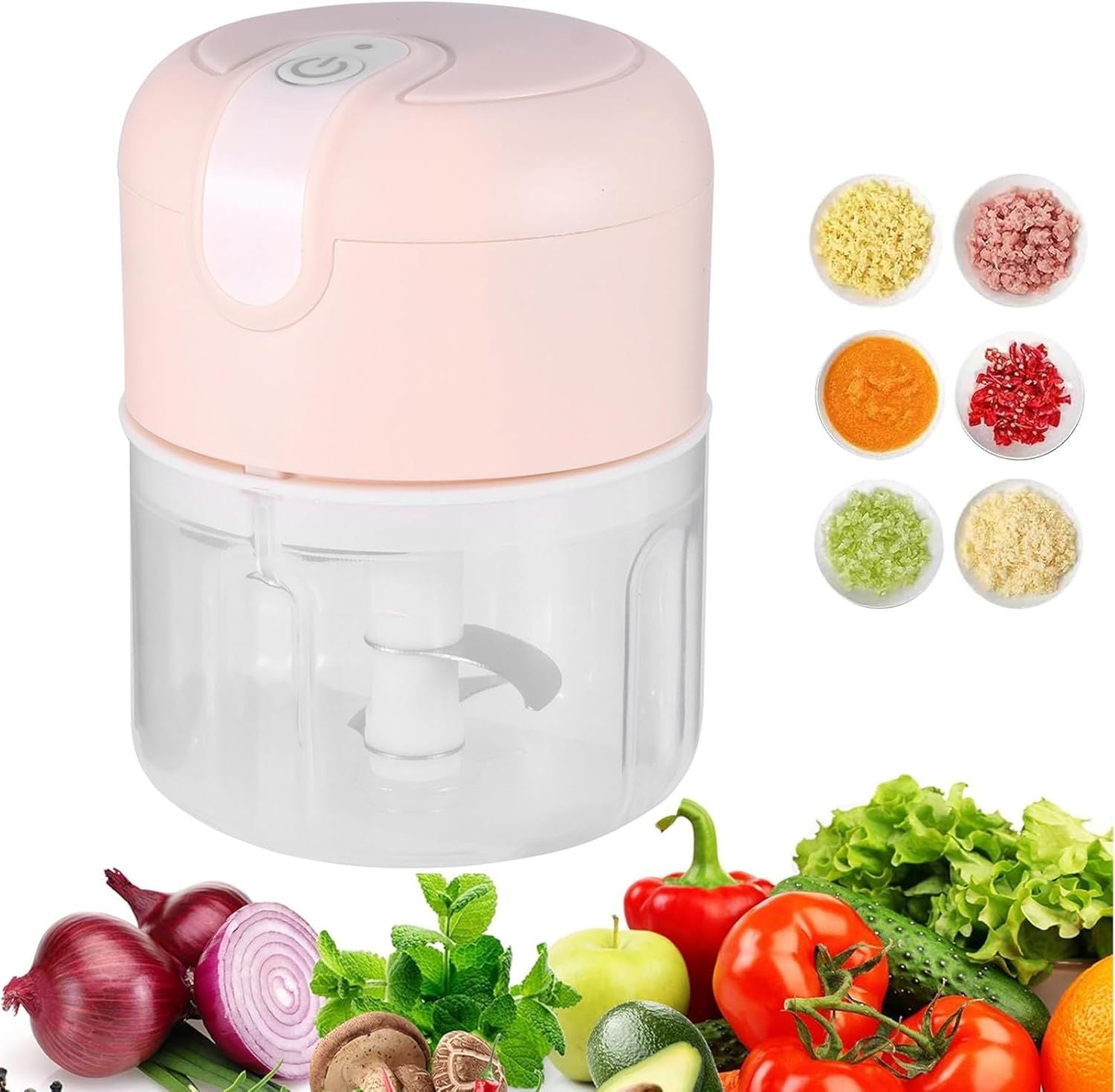 Electric Food Chopper, Mini Garlic Chopper 250ml Kitchen Food Processor and Blender USB Charging Wireless Electric Garlic Chopper, Pink