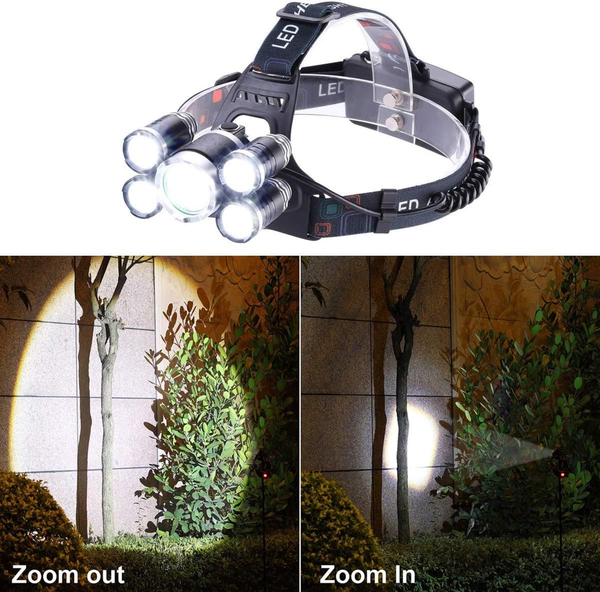 LED Headlamp Flashlight, 4 Modes Adjustable Zoomable Focusing Headlight, Ultra Bright 5 Head Light with Rechargeable Batteries, IPX-5 Waterproof for Night Camping Fishing