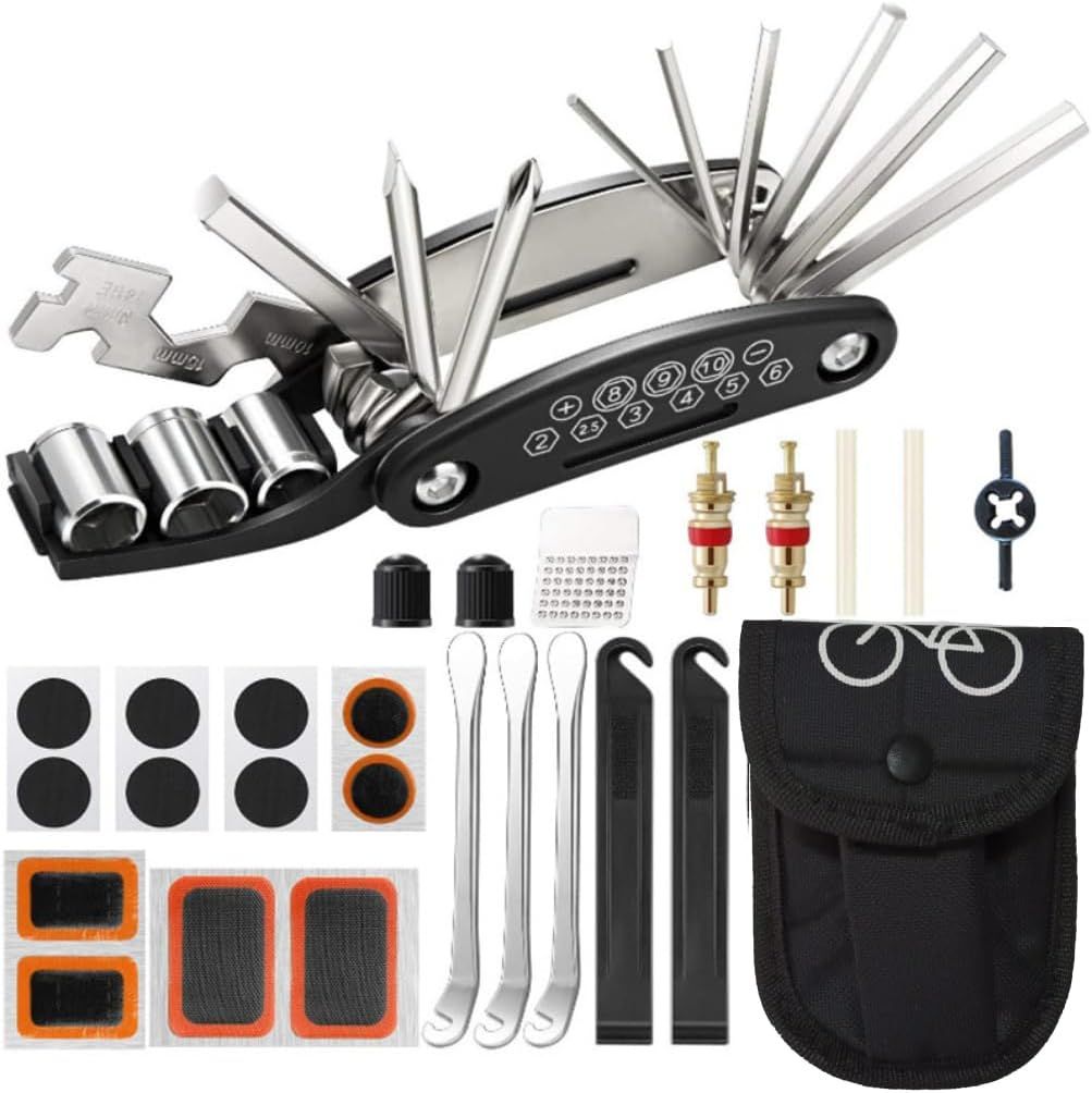 Bike Repair Tool Kit Portable, 16 in 1 Bicycle Multitool with Tire Levers Hex Spoke Wrench for Road Mountain Bikes Cycling Maintenance, 27 Pieces