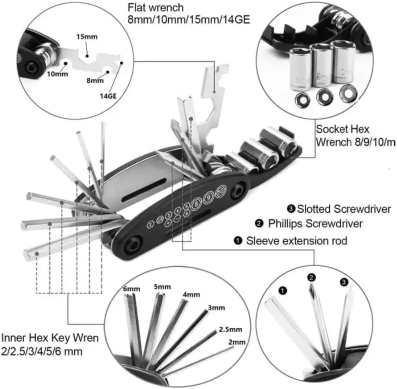 Bike Repair Tool Kit Portable, 16 in 1 Bicycle Multitool with Tire Levers Hex Spoke Wrench for Road Mountain Bikes Cycling Maintenance, 27 Pieces