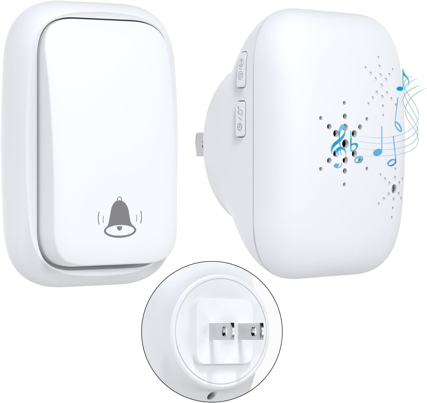 US Plug Self Powered Wireless Doorbell No Battery 100M Distance 38 Songs Door bell Button Outdoor Doorbell Wireless Waterproof for Home School Office (US White 1V1 A)