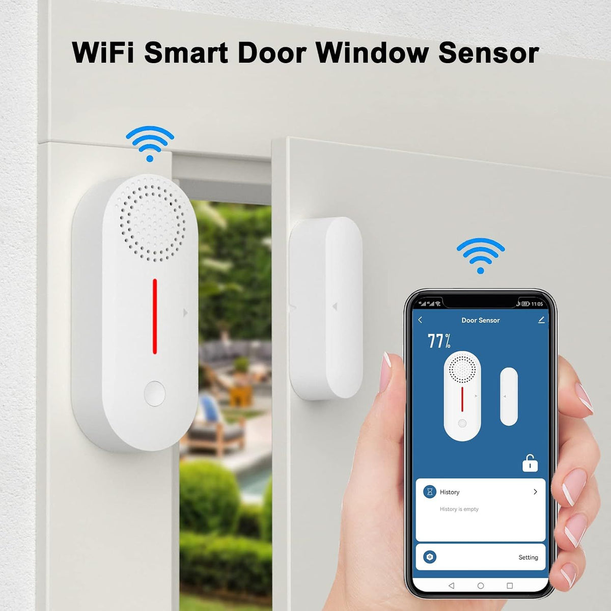 WiFi Smart Door Sensor, Wireless Door Window Sensor Alarm, Mini Contact Sensor for Home Security, Push Notification, Volume Adjustable, Timer, Compatible with Alexa/Google Assistant 2 Pack