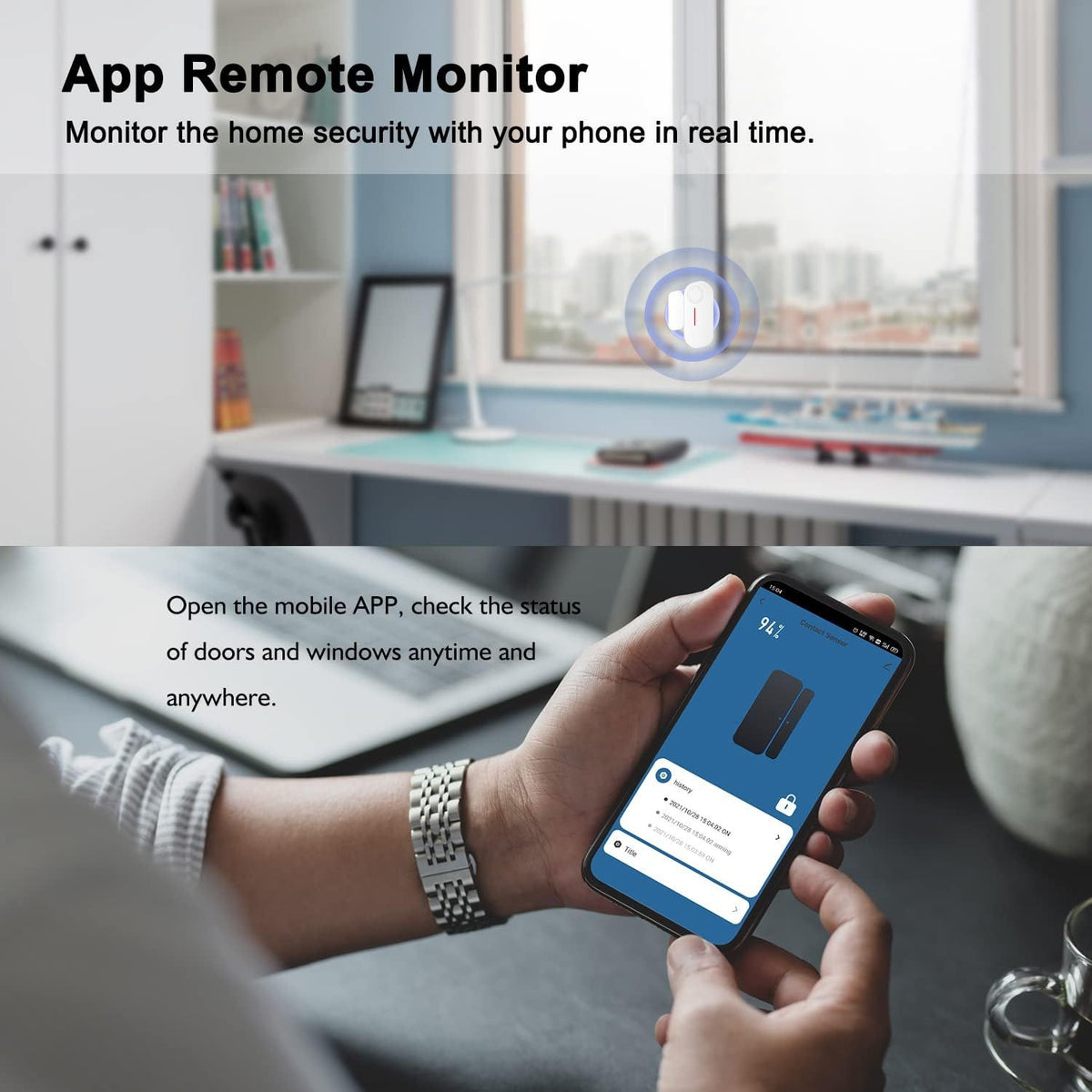 WiFi Smart Door Sensor, Wireless Door Window Sensor Alarm, Mini Contact Sensor for Home Security, Push Notification, Volume Adjustable, Timer, Compatible with Alexa/Google Assistant 2 Pack