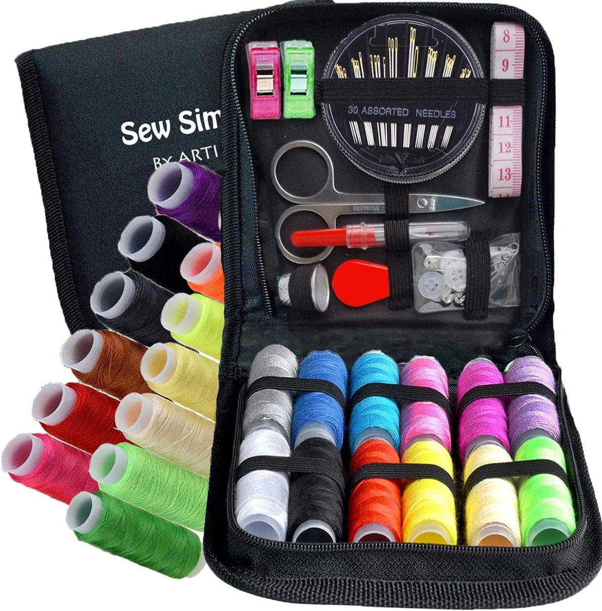 Travel Sewing Kit, 63-Piece Portable Kit for Travel, Includes Scissors, Thread, Tape Measure - Sewing Accessories and Supplies