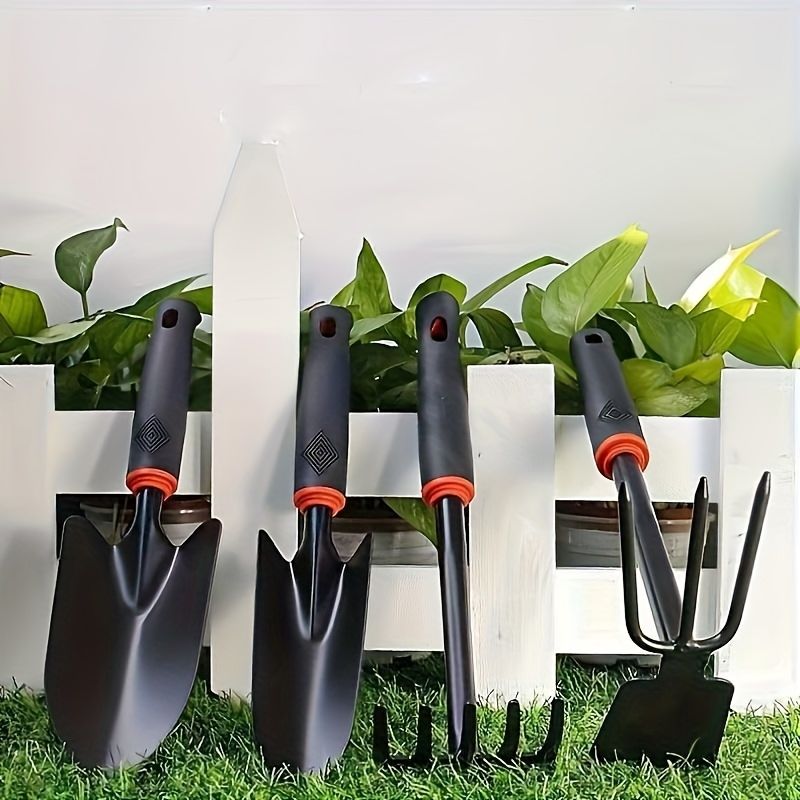 Four-Piece Outdoor Garden Tool Set Includes Small Flower Planting Shovel and Five-Branch Double-Headed Rake