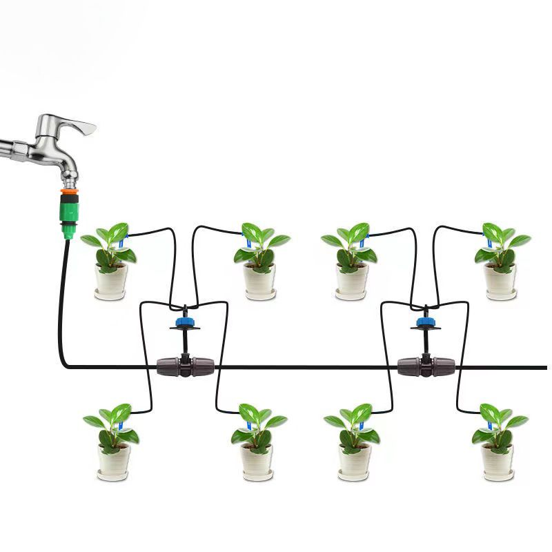 Drip Irrigation Kit for Garden and Patio with 4 Paths and 8L Automatic for Potted Plants and Green Plastic Lawn for Indoor and Outdoor Use