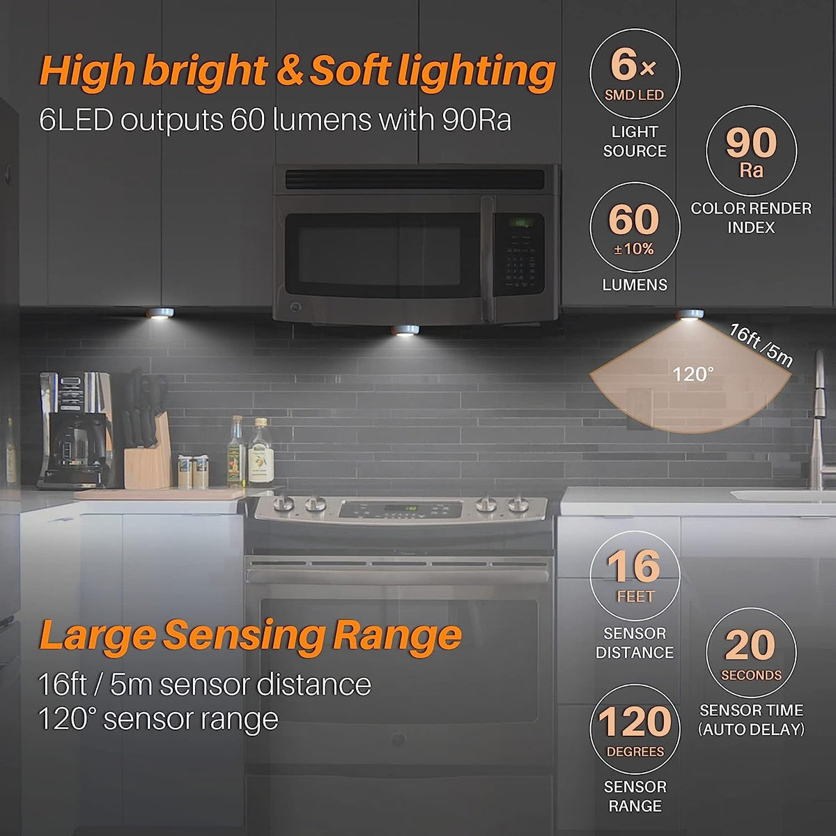 6 Pack 2.8” Motion Sensor Lights Indoor AAA Battery Operated, Stick on LED Puck Light for Stairs, Closet, Cool White