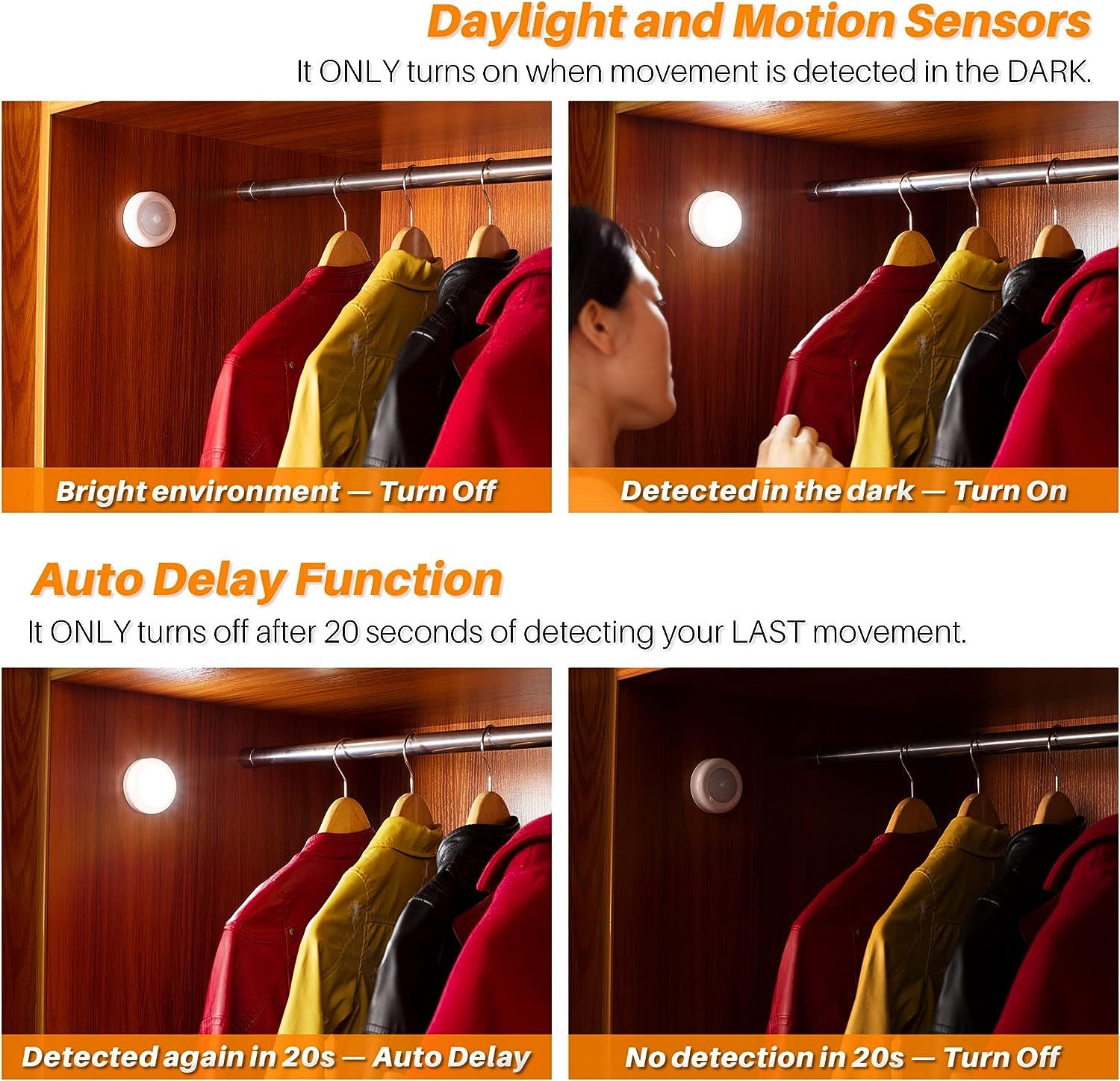 6 Pack 2.8” Motion Sensor Lights Indoor AAA Battery Operated, Stick on LED Puck Light for Stairs, Closet, Cool White