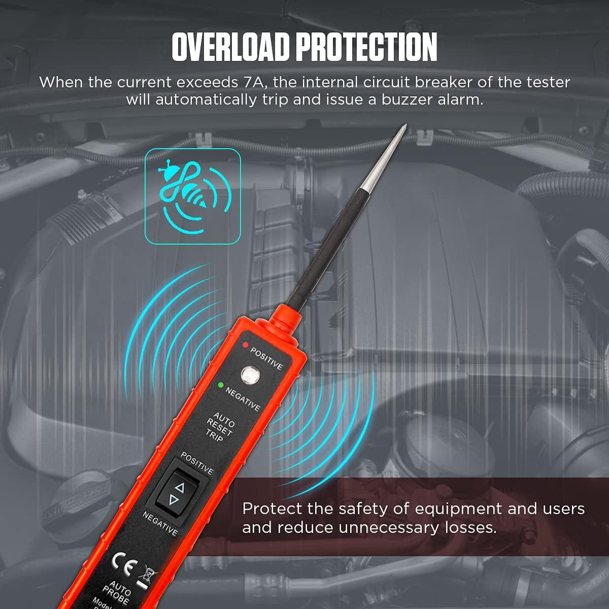 Test Light Automotive Power Circuit Probe Tester with 4M Test Lead 6-24V DC LED Light Tester Fuse Tester 6V 12V 24V Wire Circuit