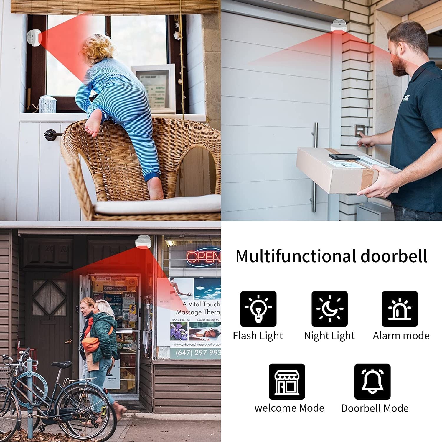 Wireless Door Chime with Motion Sensor Doorbell Chimes for Business When Entering,Door Buzzer Alarms Ringer When Door Opens