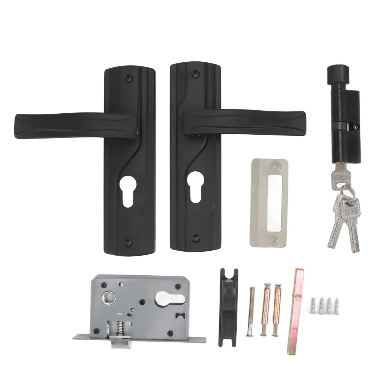 Door Handle Lock Black Front Door Lock Set with Keys Silent Bearing Lock Key Set for Universal Home Door (7x2x1.5inch)