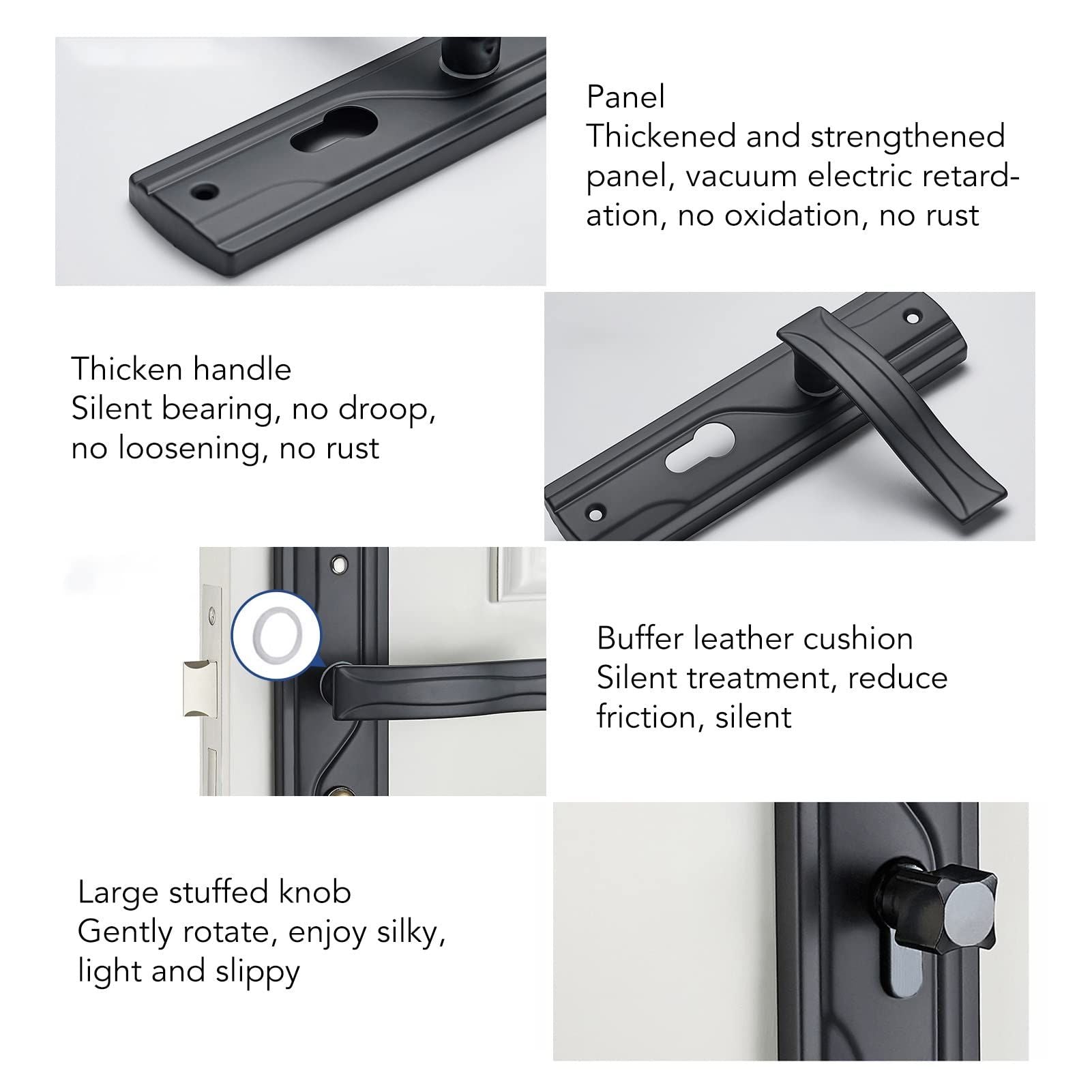 Door Handle Lock Black Front Door Lock Set with Keys Silent Bearing Lock Key Set for Universal Home Door (7x2x1.5inch)