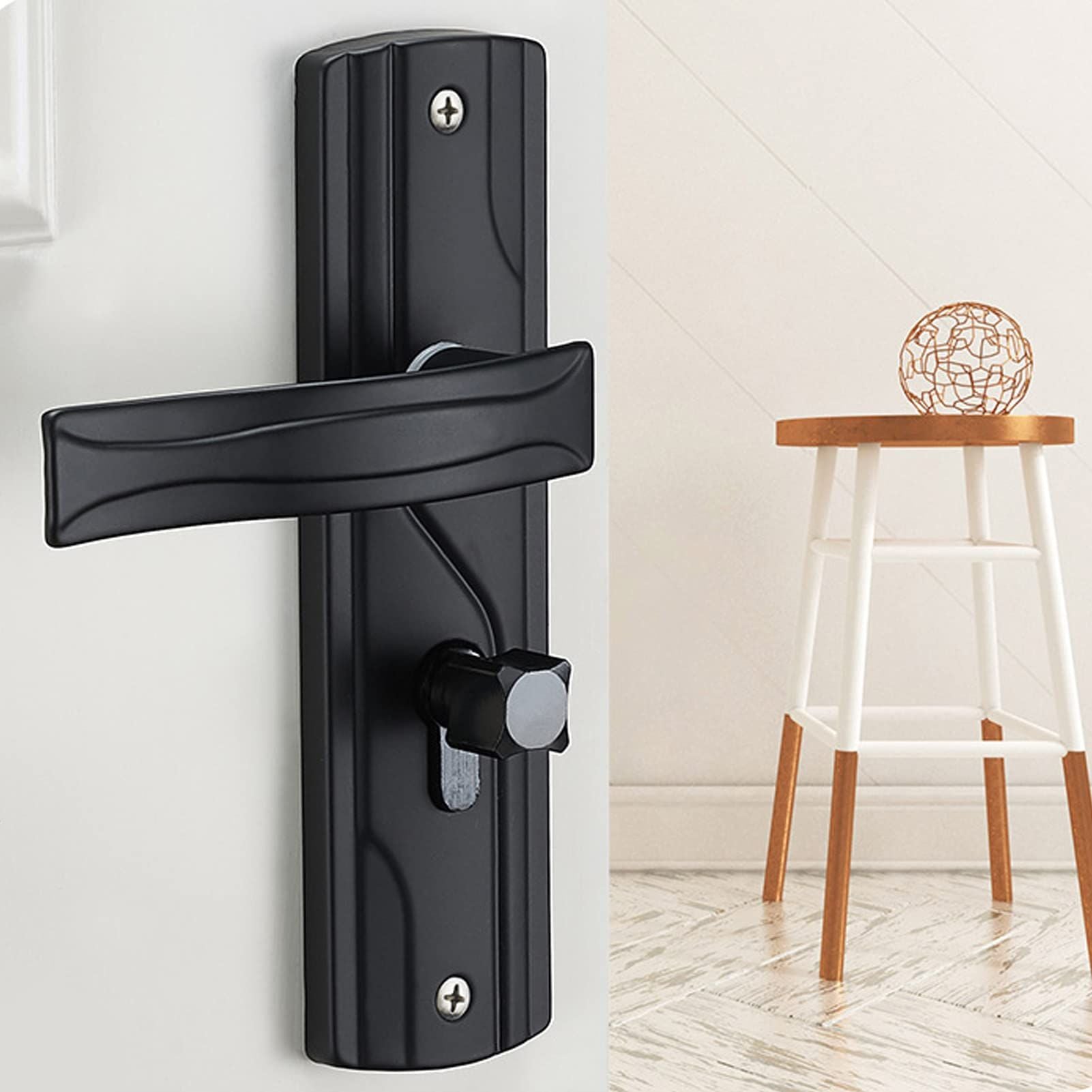 Door Handle Lock Black Front Door Lock Set with Keys Silent Bearing Lock Key Set for Universal Home Door (7x2x1.5inch)