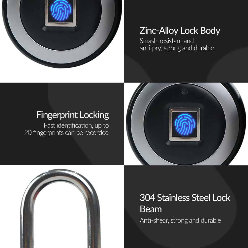 Fingerprint Padlock, Keyless Smart Fingerprint Lock for School Locker , 5000 N High Tensile Strength