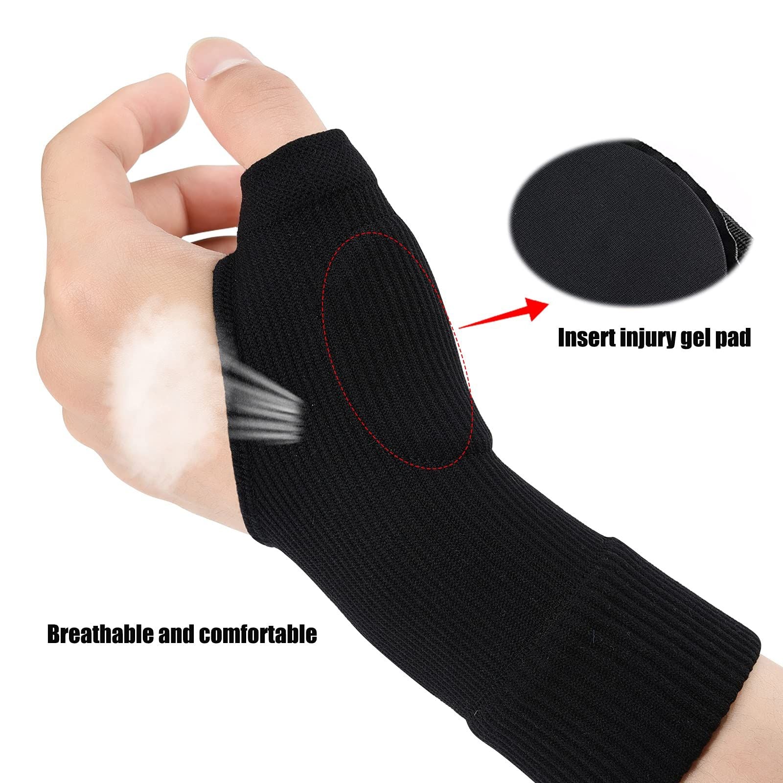 Wrist Thumb Support Compression Gloves (1 Pair), Breathable Wrist Brace Compression Sleeves with Soft Gel Pads for Tendonitis