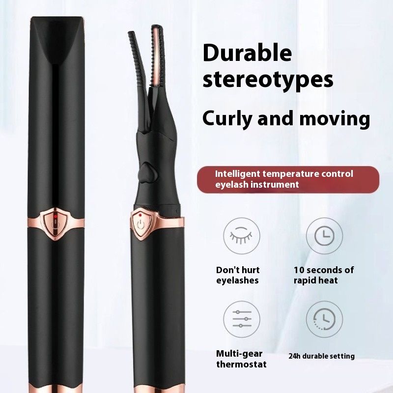 Black Heated Electric Eyelash Curler - Mini Portable Electric Eyelash Curler USB Rechargeable, Quick 10-Second Heating