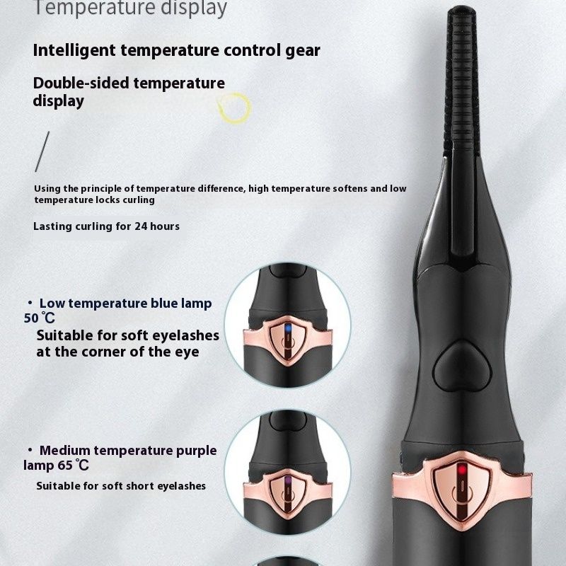 Black Heated Electric Eyelash Curler - Mini Portable Electric Eyelash Curler USB Rechargeable, Quick 10-Second Heating