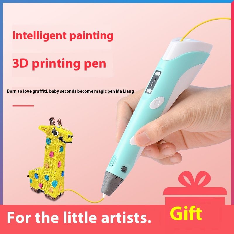 Blue 3D Printing Pen with Display - Includes 3D Pen, 3 Starter Colors of PLA Filament, and Charger（18.5 * 4.5 * 3cm）