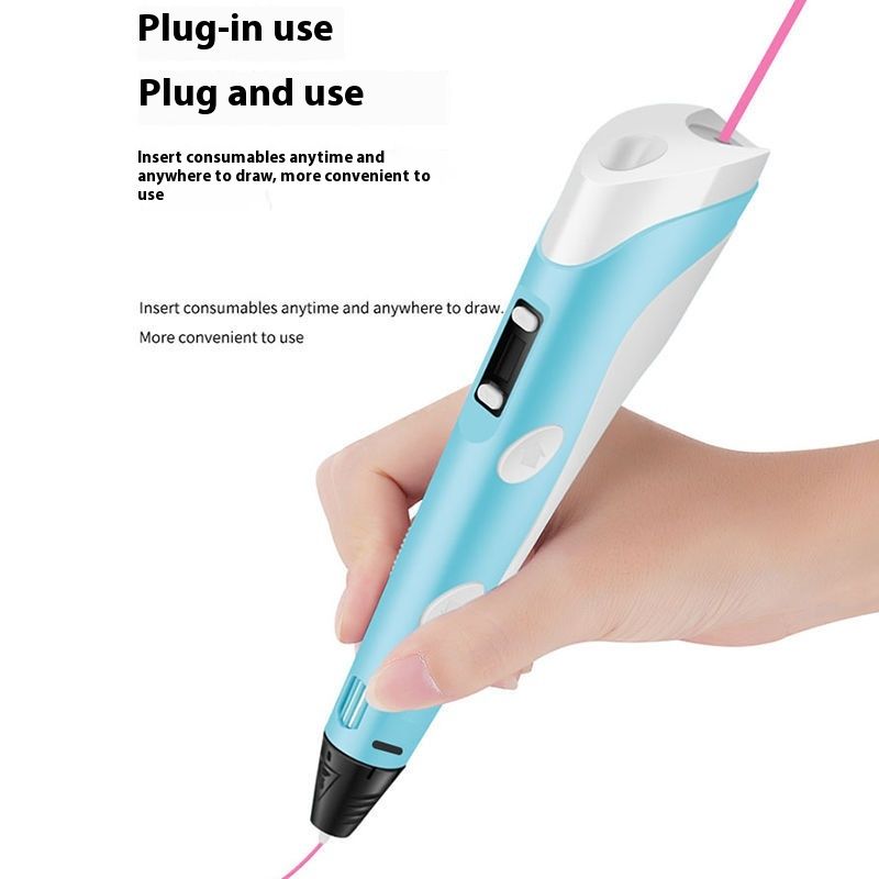 Blue 3D Printing Pen with Display - Includes 3D Pen, 3 Starter Colors of PLA Filament, and Charger（18.5 * 4.5 * 3cm）