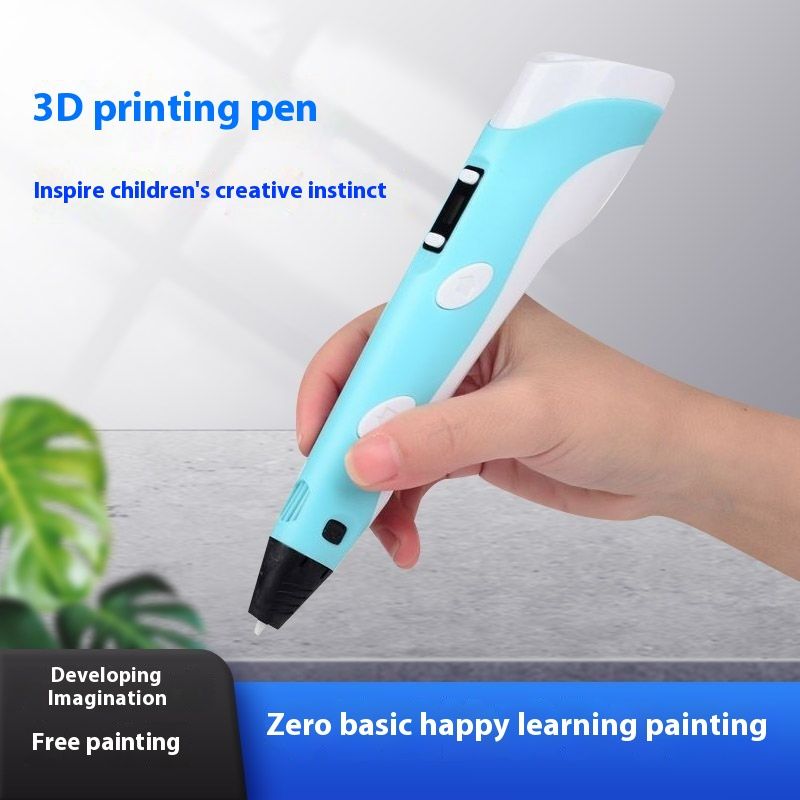 Blue 3D Printing Pen with Display - Includes 3D Pen, 3 Starter Colors of PLA Filament, and Charger（18.5 * 4.5 * 3cm）