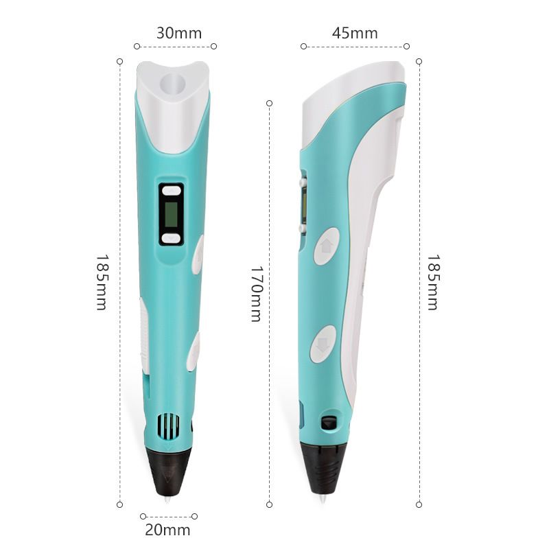 Blue 3D Printing Pen with Display - Includes 3D Pen, 3 Starter Colors of PLA Filament, and Charger（18.5 * 4.5 * 3cm）