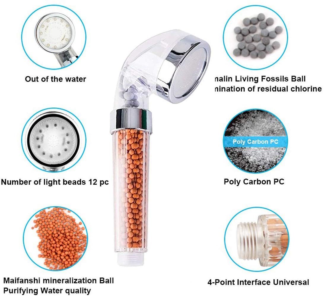 LED Shower Head Color Changing,  Handheld Shower Head High Pressure Water Saving Spray Showerhead Light Up Detachable Ionic