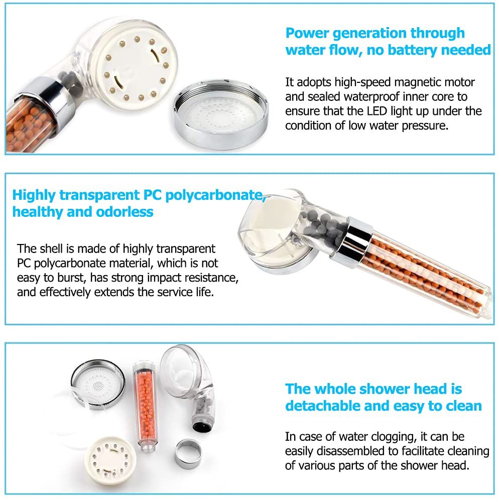 LED Shower Head Color Changing,  Handheld Shower Head High Pressure Water Saving Spray Showerhead Light Up Detachable Ionic