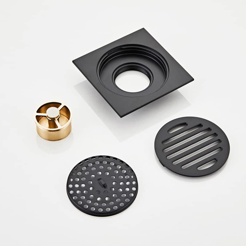 Bathroom Shower Drainer,Floor Drain, 1pc Floor Drain Black Brass 4 Inch Square Linear Shower Drain Bathroom Balcony(Color : Black)