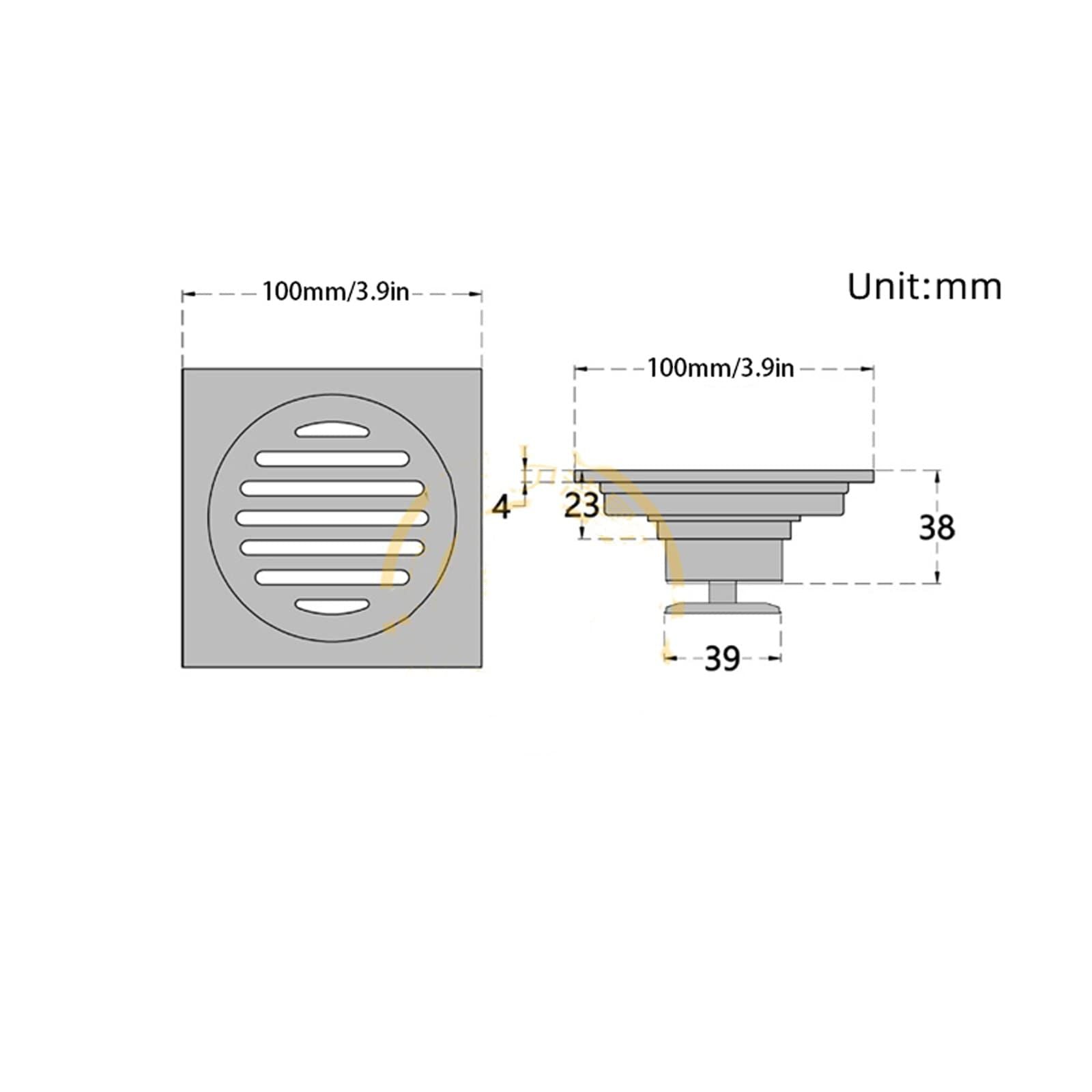 Bathroom Shower Drainer,Floor Drain, 1pc Floor Drain Black Brass 4 Inch Square Linear Shower Drain Bathroom Balcony(Color : Black)