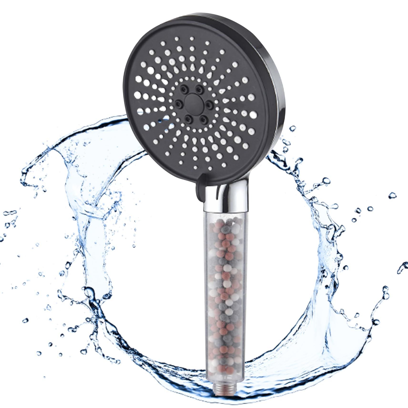 1PC Filter Shower Head High Pressure Water Softener Shower Head 5 Modes Universal Detachable Purifying Shower Head with Black