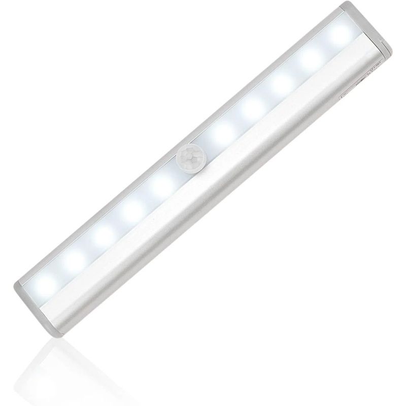 Under Cabinet Lights, 10-led Wireless Motion Sensing Stick-on Anywhere Step LED Light Bar with Magnetic Strip, Pure White