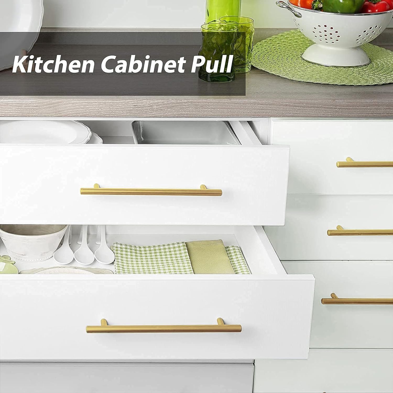 (4-Pack) Cabinet Handles 8.6" Satin Gold Cabinet Pulls Handles for Cabinets and Drawers Cabinet Hardware Dresser