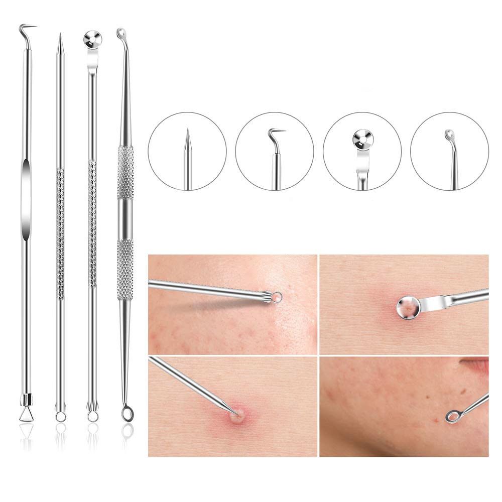 Pimple Popper Tool Kit, 9 PCS Blackhead Remover Tools with Tweezers, 16-Heads Professional Acne Zit Pimple Popper Extraction Tool