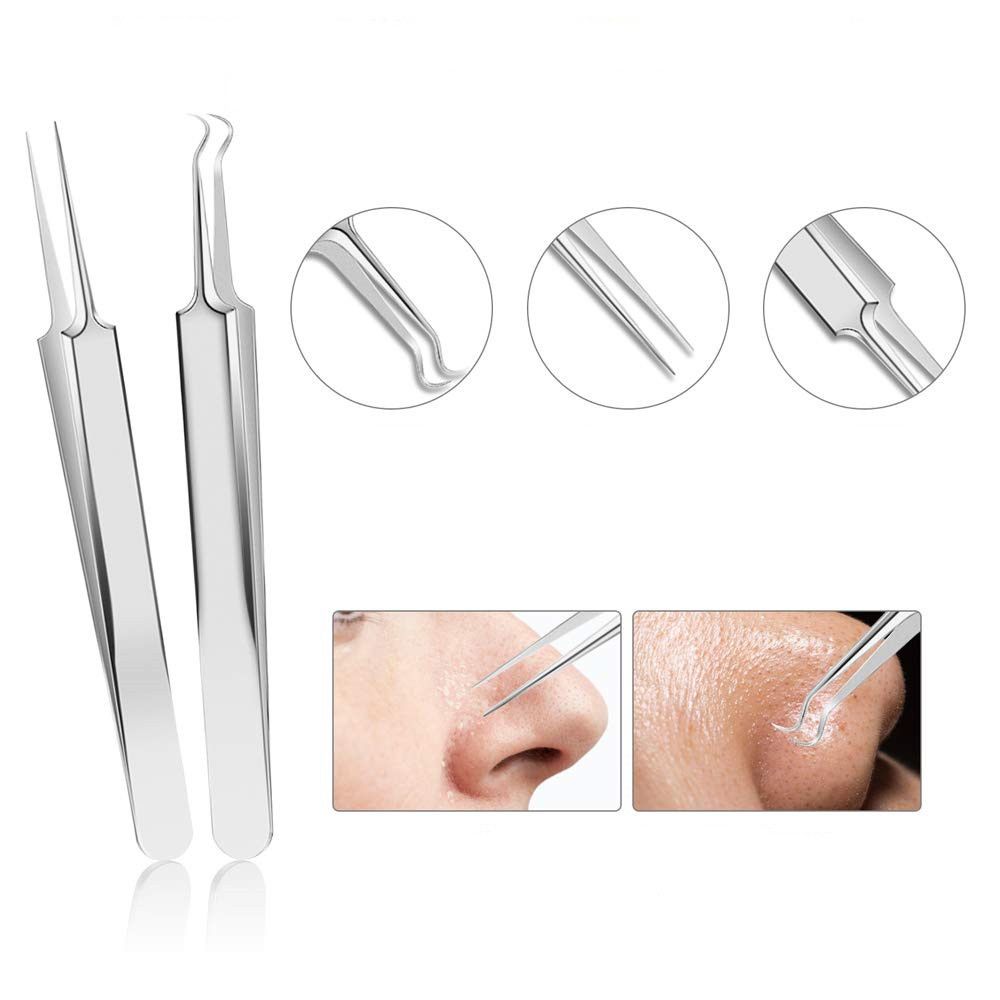 Pimple Popper Tool Kit, 9 PCS Blackhead Remover Tools with Tweezers, 16-Heads Professional Acne Zit Pimple Popper Extraction Tool