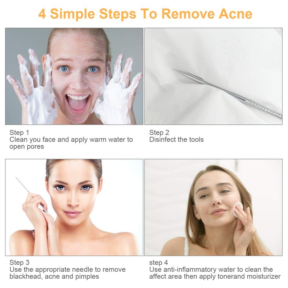 Pimple Popper Tool Kit, 9 PCS Blackhead Remover Tools with Tweezers, 16-Heads Professional Acne Zit Pimple Popper Extraction Tool