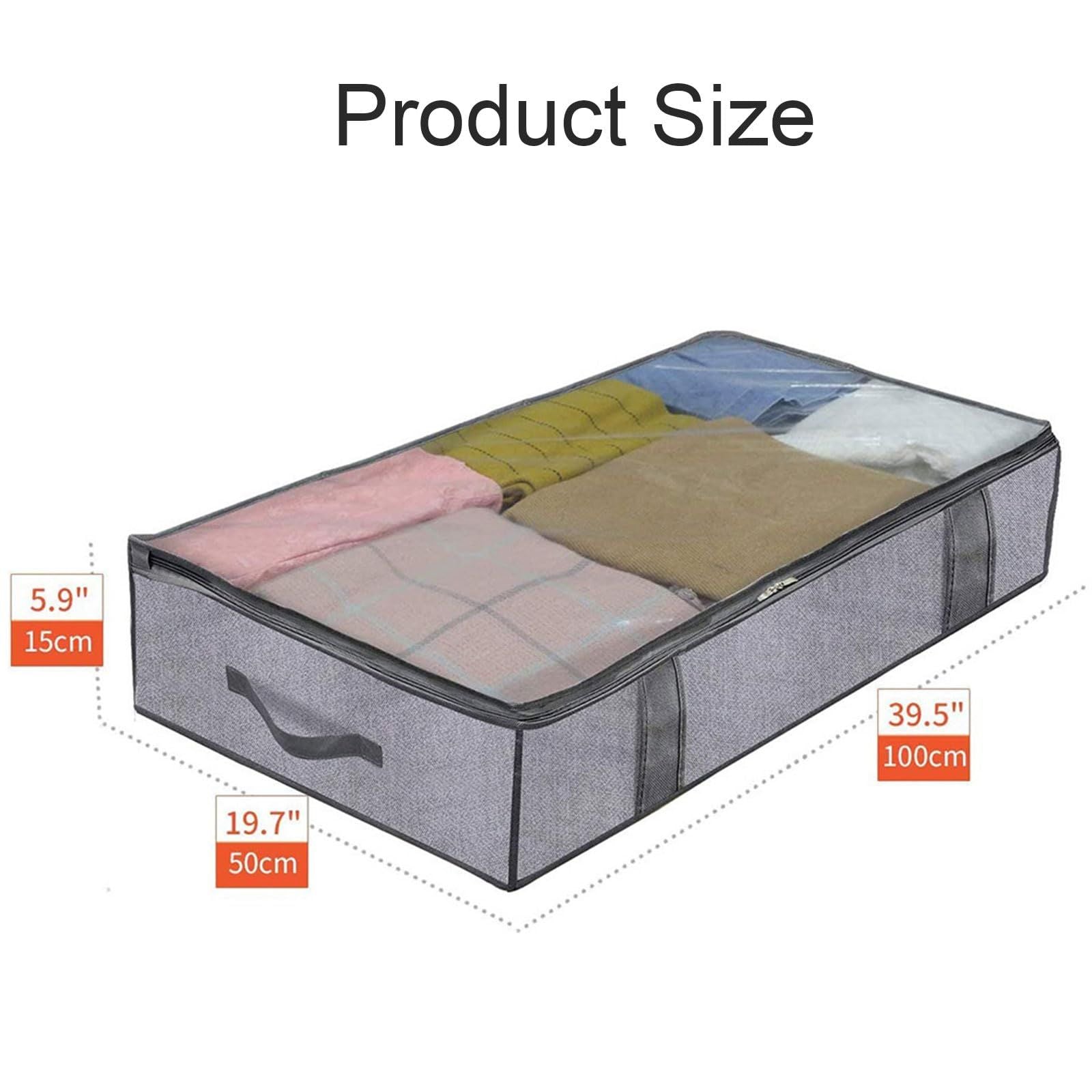 Foldable Underbed Bags 2 Pack - Blankets Clothes Comforters Storage Bag Breathable Zippered Organizer for Bedroom