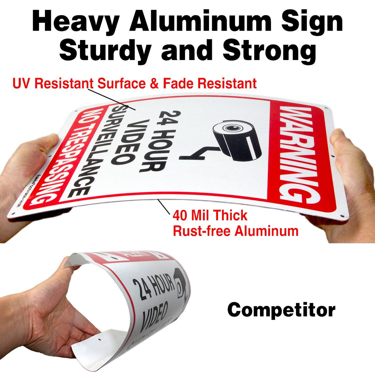 Warning Security Cameras in Use 24 Hour Video Surveillance Sign No Trespassing Sign 10x14 Aluminum UV Ink Printed,Durable