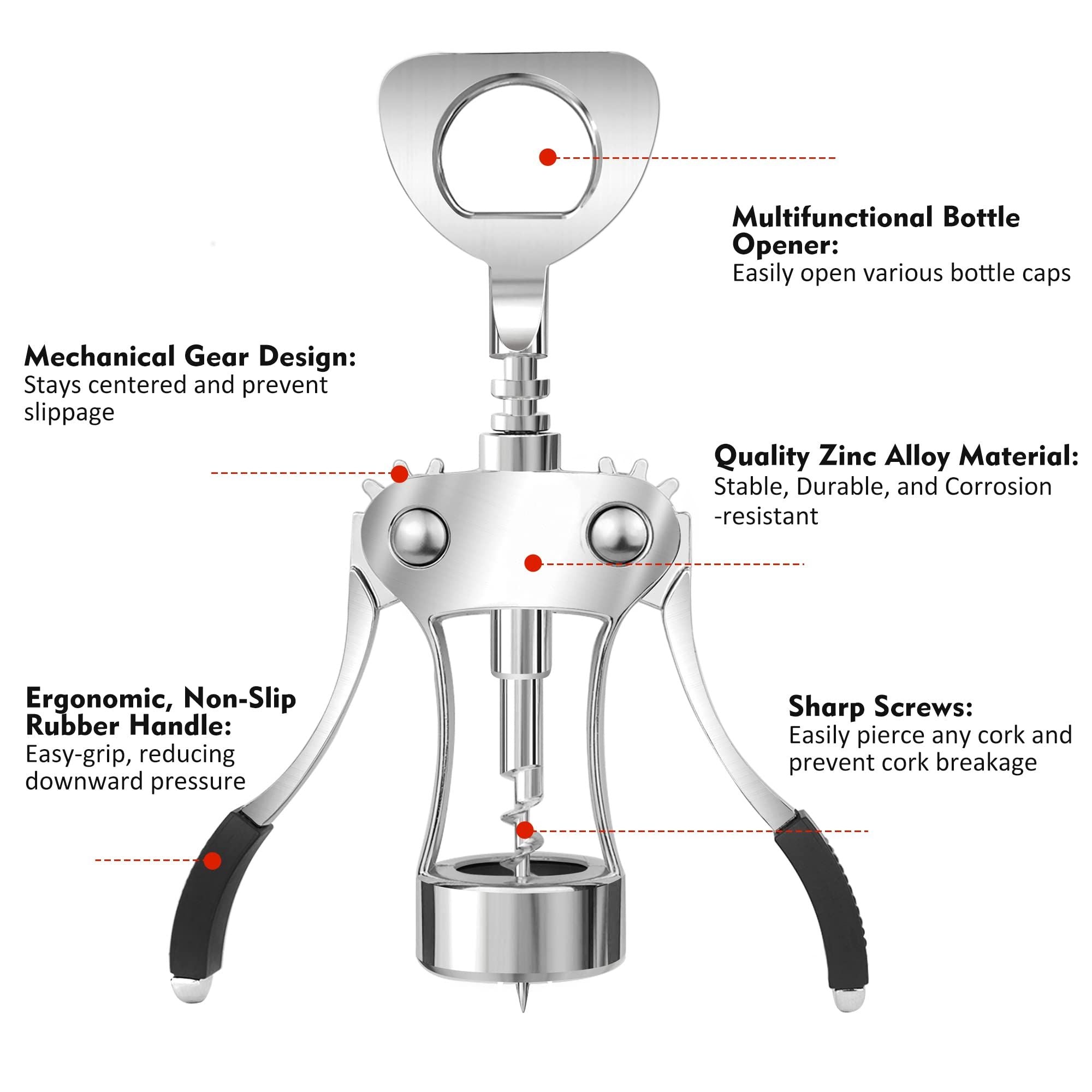 Zinc Alloy Wing Corkscrew Heavy Duty, Cork Screw Beer Opener for Bartenders, Multifunctional Bottle Opener for Home Kitchen